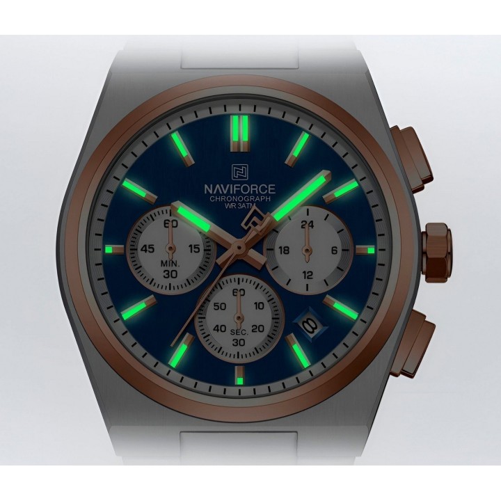 Reloj Naviforce Casual Nf8048g Crono Hombre Acero+ Estuche