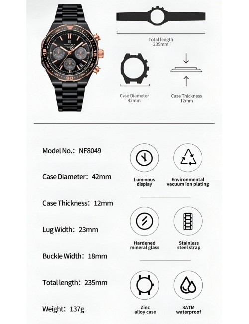 Reloj Naviforce Casual Nf8049 Crono Hombre Acero+ Estuche