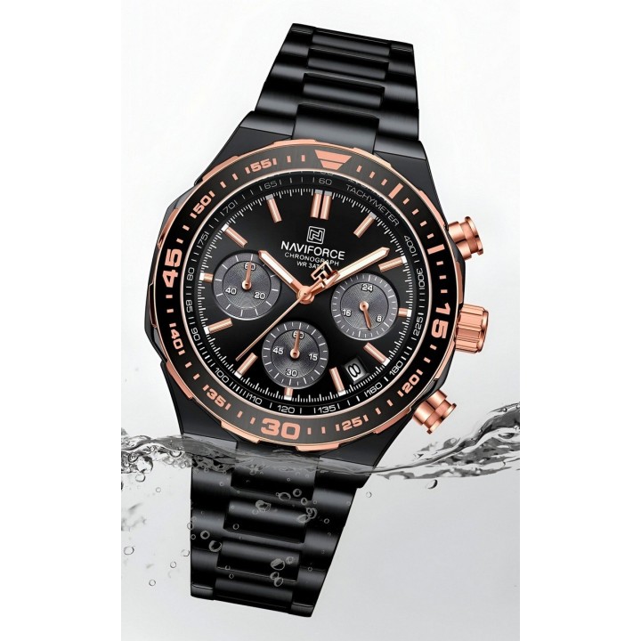 Reloj Naviforce Casual Nf8049 Crono Hombre Acero+ Estuche
