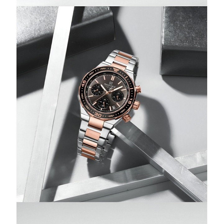 Reloj Naviforce Casual Nf8049 Crono Hombre Acero+ Estuche