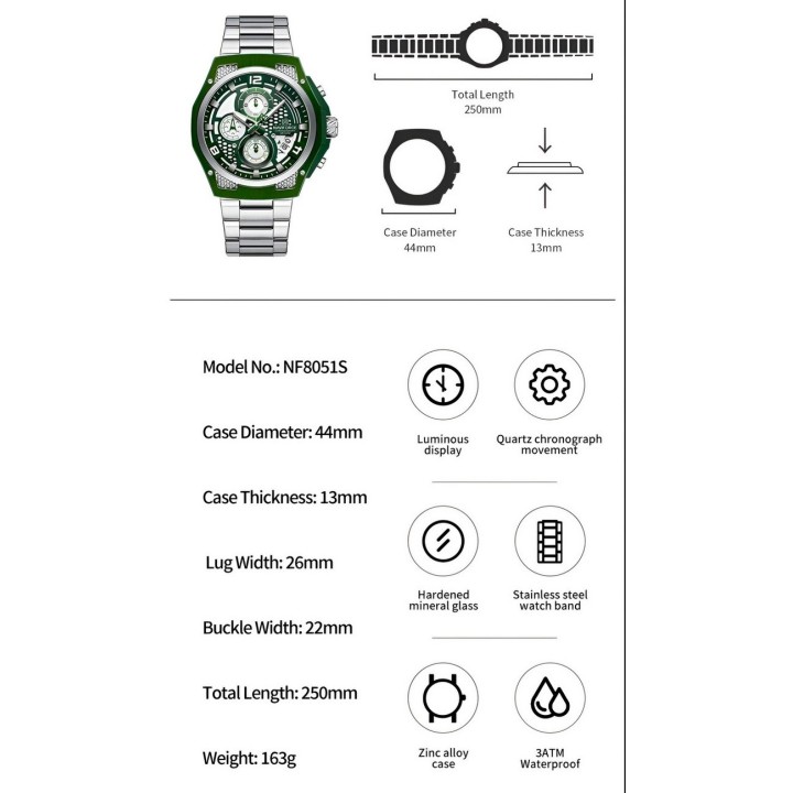 Reloj Naviforce Casual Nf8051s Crono Hombre Acero+ Estuche