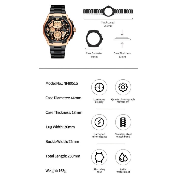 Reloj Naviforce Casual Nf8051s Crono Hombre Acero+ Estuche