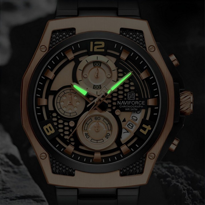 Reloj Naviforce Casual Nf8051s Crono Hombre Acero+ Estuche