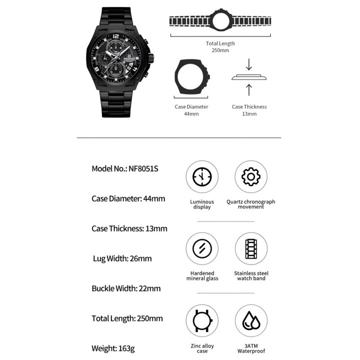 Reloj Naviforce Casual Nf8051s Crono Hombre Acero+ Estuche