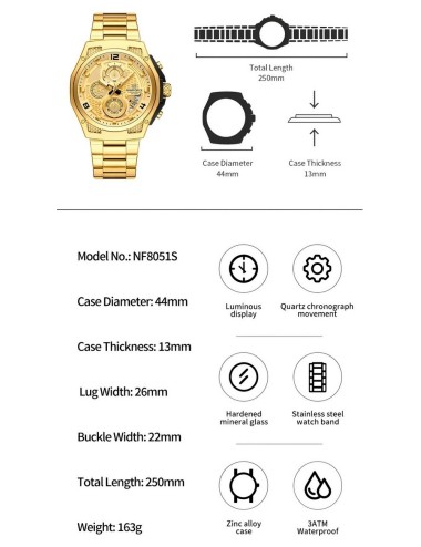 Reloj Naviforce Casual Nf8051s Crono Hombre Acero+ Estuche