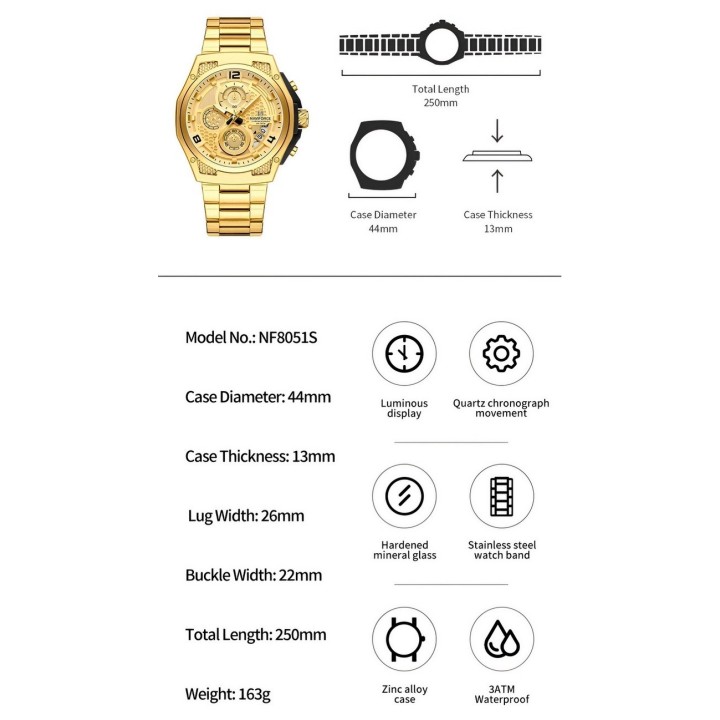 Reloj Naviforce Casual Nf8051s Crono Hombre Acero+ Estuche