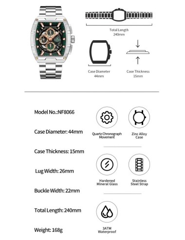 Reloj Naviforce Casual Nf8066 Crono Hombre Acero+ Estuche