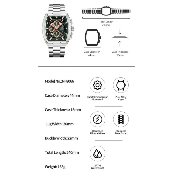 Reloj Naviforce Casual Nf8066 Crono Hombre Acero+ Estuche