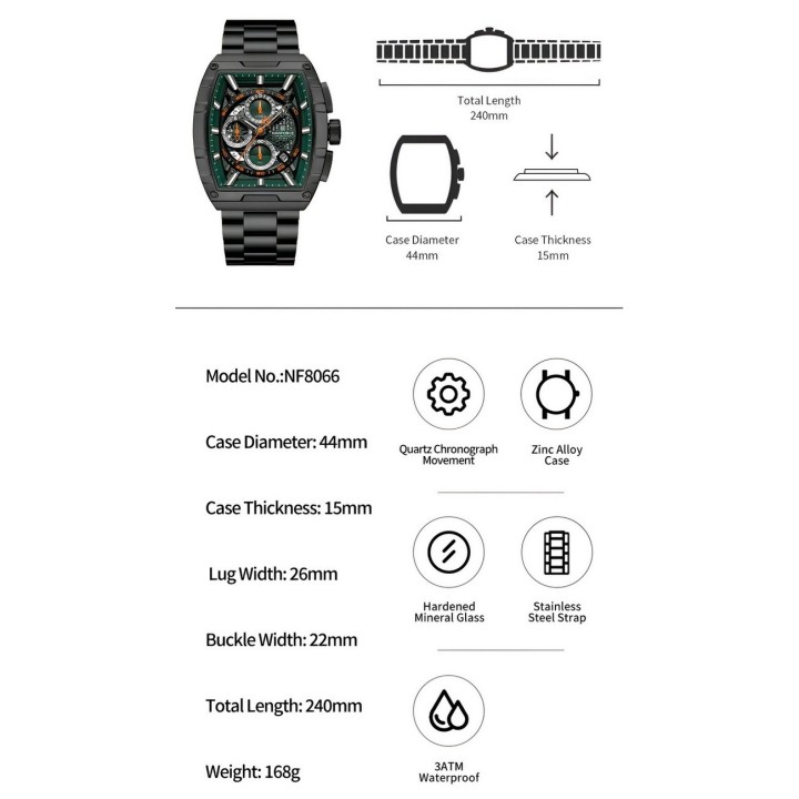 Reloj Naviforce Casual Nf8066 Crono Hombre Acero+ Estuche