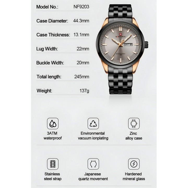 Reloj Naviforce Casual Nf9203 Crono Hombre Acero+ Estuche