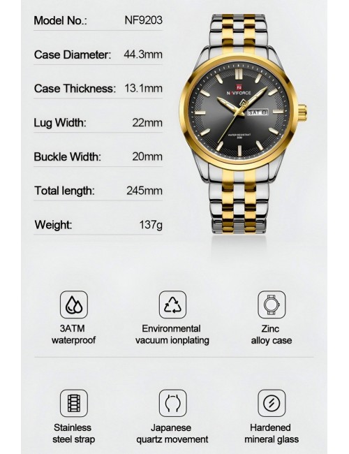 Reloj Naviforce Casual Nf9203 Crono Hombre Acero+ Estuche