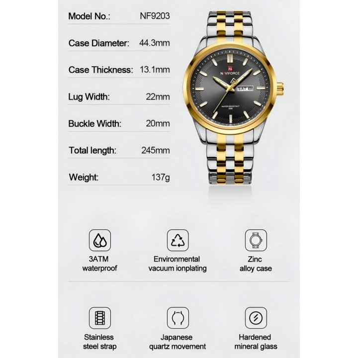 Reloj Naviforce Casual Nf9203 Crono Hombre Acero+ Estuche