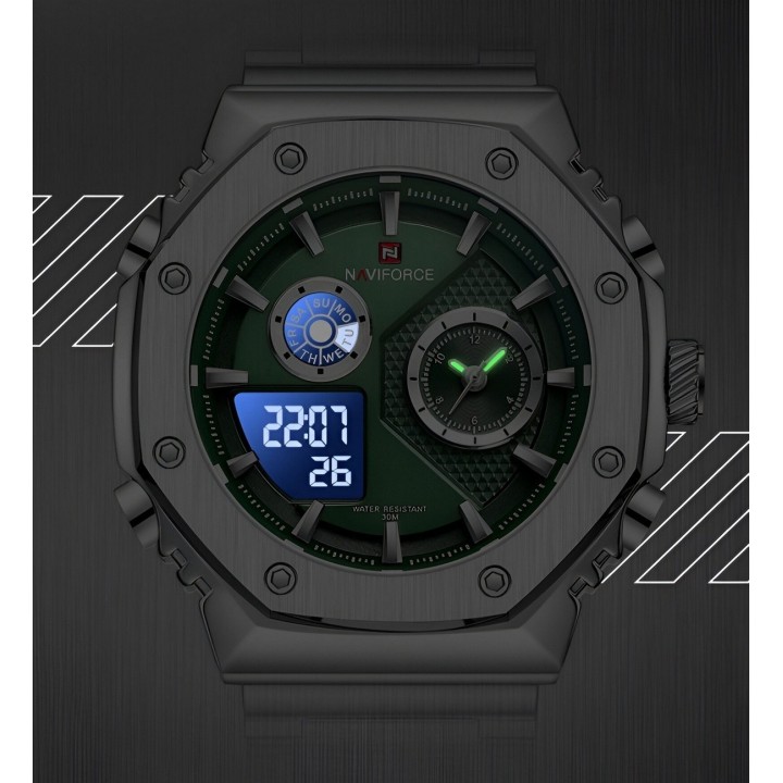 Reloj Naviforce Casual Nf9216s Digital Hombre Acero+ Estuche
