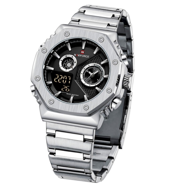 Reloj Naviforce Casual Nf9216s Digital Hombre Acero+ Estuche