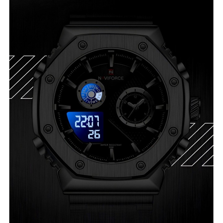 Reloj Naviforce Casual Nf9216s Digital Hombre Acero+ Estuche