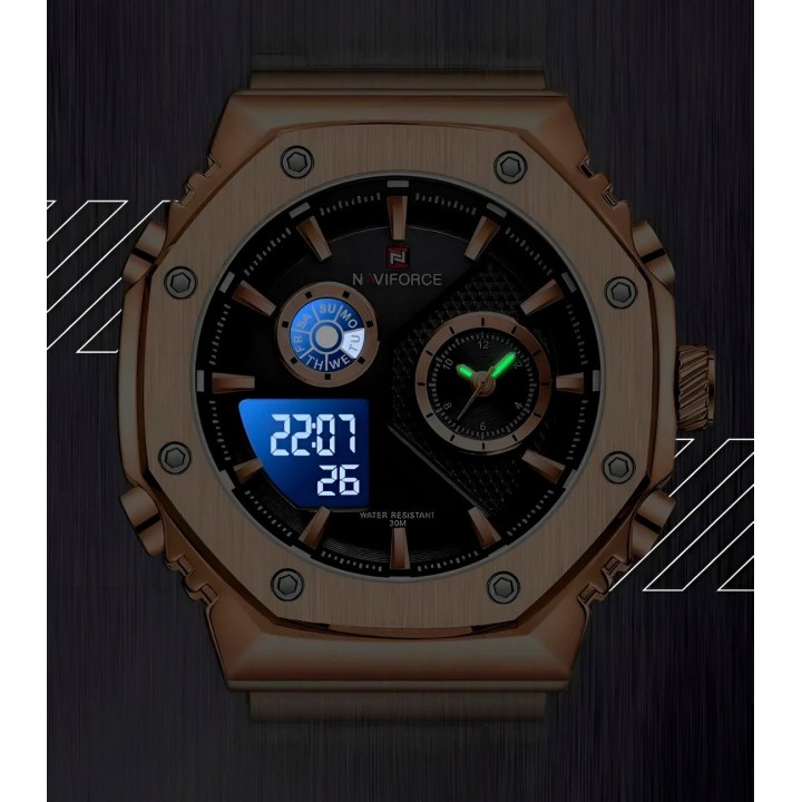Reloj Naviforce Casual Nf9216s Digital Hombre Acero+ Estuche