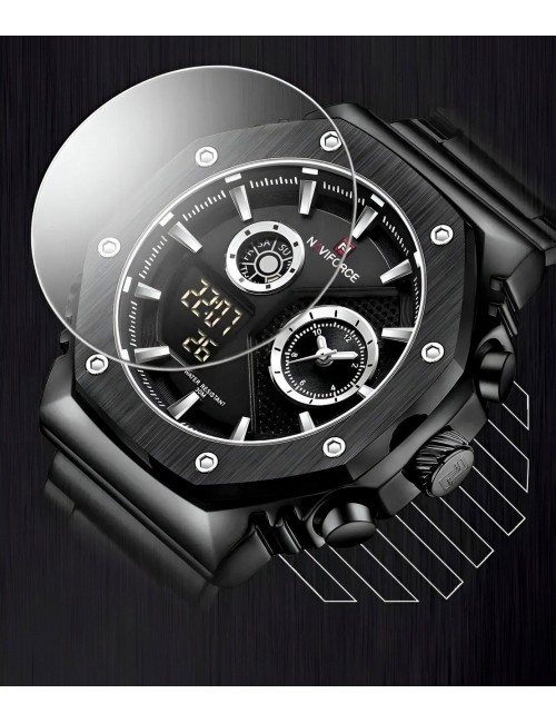 Reloj Naviforce Casual Nf9216s Digital Hombre Acero+ Estuche