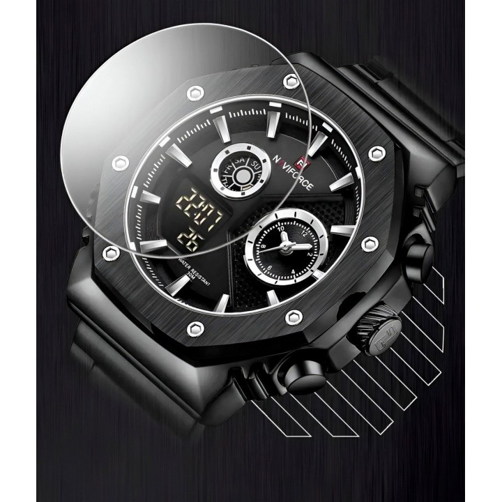 Reloj Naviforce Casual Nf9216s Digital Hombre Acero+ Estuche