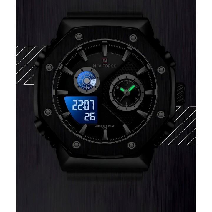 Reloj Naviforce Casual Nf9216s Digital Hombre Acero+ Estuche