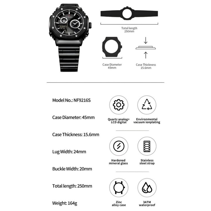 Reloj Naviforce Casual Nf9216s Digital Hombre Acero+ Estuche