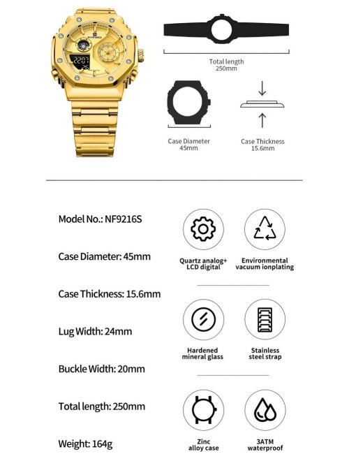 Reloj Naviforce Casual Nf9216s Digital Hombre Acero+ Estuche