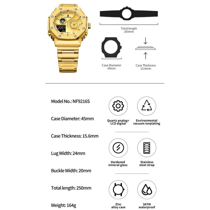 Reloj Naviforce Casual Nf9216s Digital Hombre Acero+ Estuche