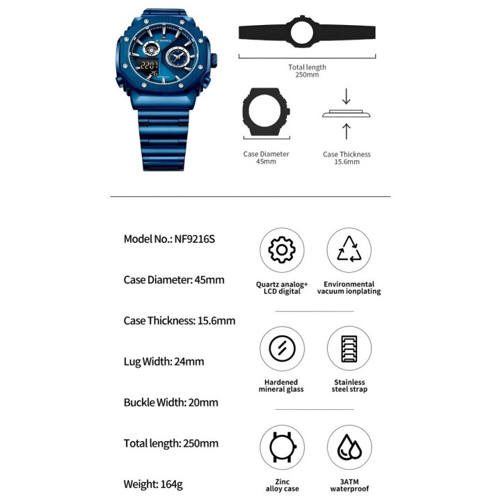 Reloj Naviforce Casual Nf9216s Digital Hombre Acero+ Estuche