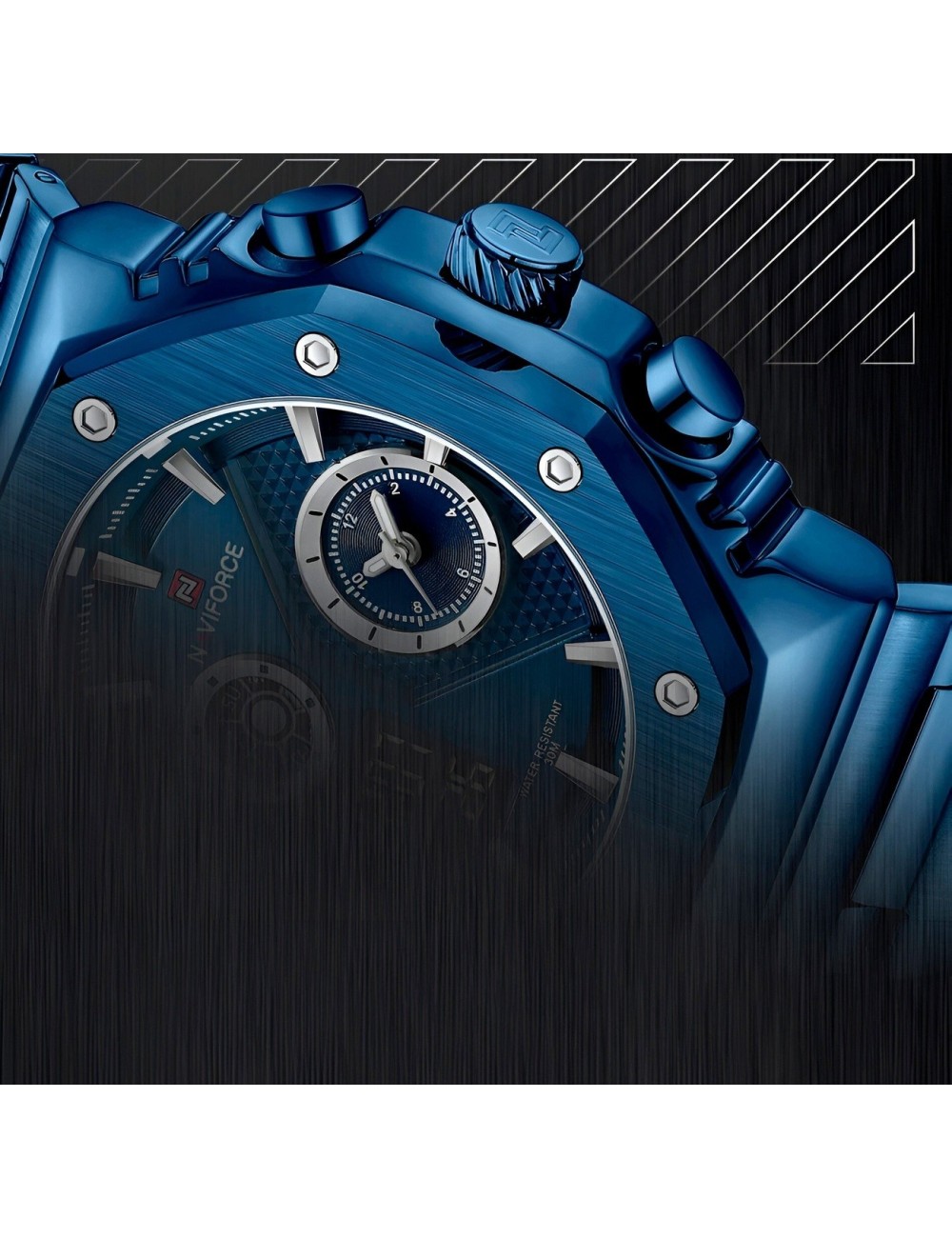Reloj Naviforce Casual Nf9216s Digital Hombre Acero+ Estuche