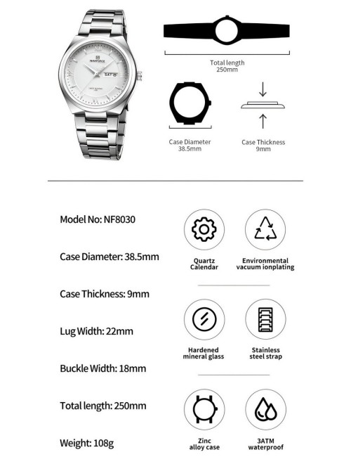 Reloj Naviforce Casual Nf8030 Crono Hombre Acero+ Estuche