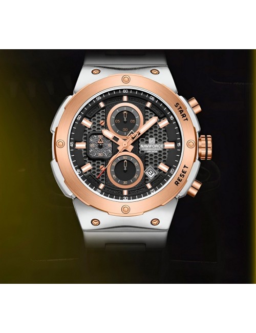 Reloj Naviforce Casual Nf8072 Crono Hombre Acero+ Estuche