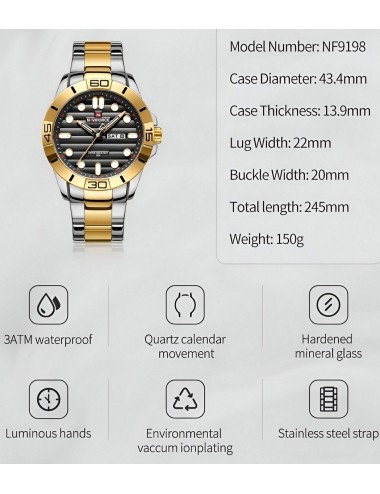 Reloj Naviforce Casual Nf9198 Crono Hombre Acero+ Estuche
