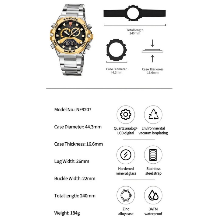 Reloj Naviforce Casual Nf9207 Crono Hombre Acero+ Estuche