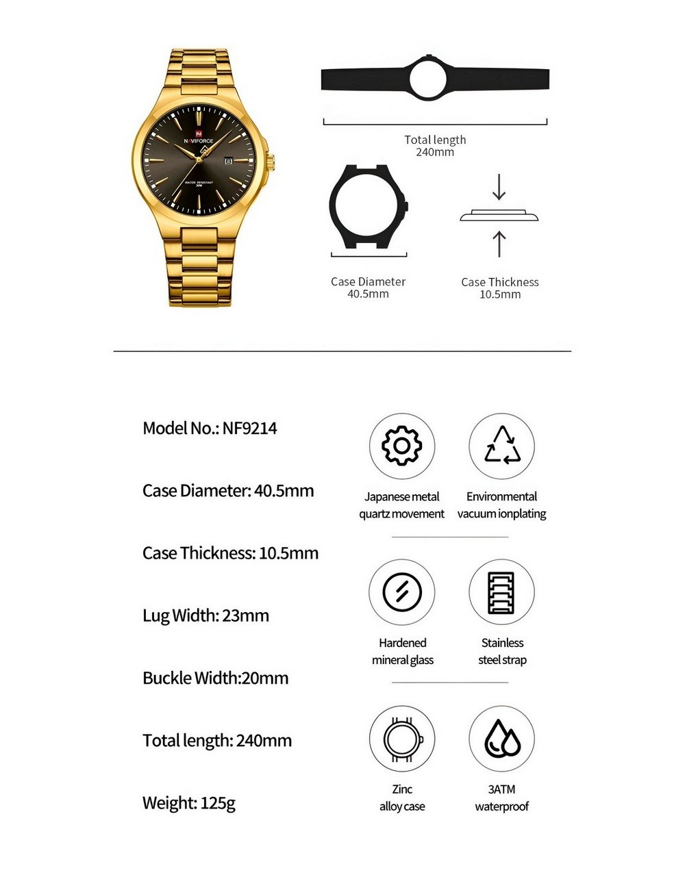 Reloj Naviforce Casual Nf9214 Crono Hombre Acero+ Estuche