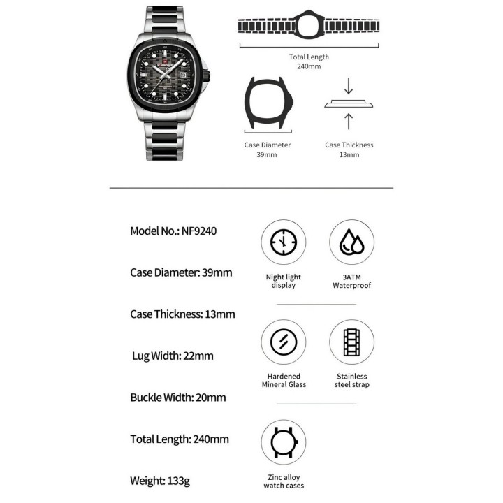 Reloj Naviforce Casual Nf9240 Crono Hombre Acero+ Estuche