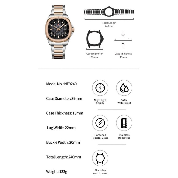Reloj Naviforce Casual Nf9240 Crono Hombre Acero+ Estuche