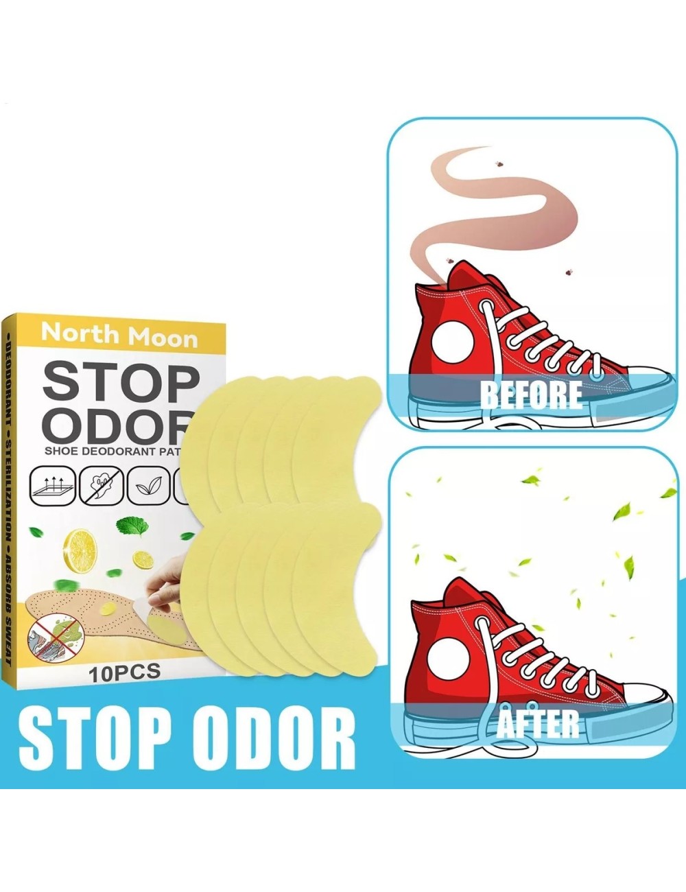 10 Parches Quita Olor De Zapatos Plantilla Antibacterias