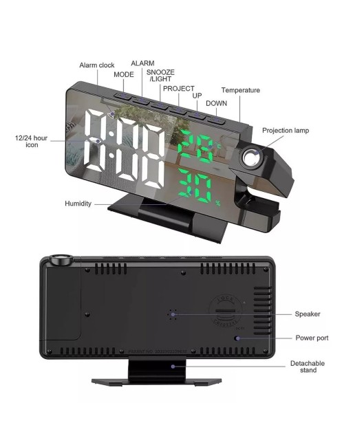 Reloj Despertador Digital Con Proyector De 180° Pantalla Led