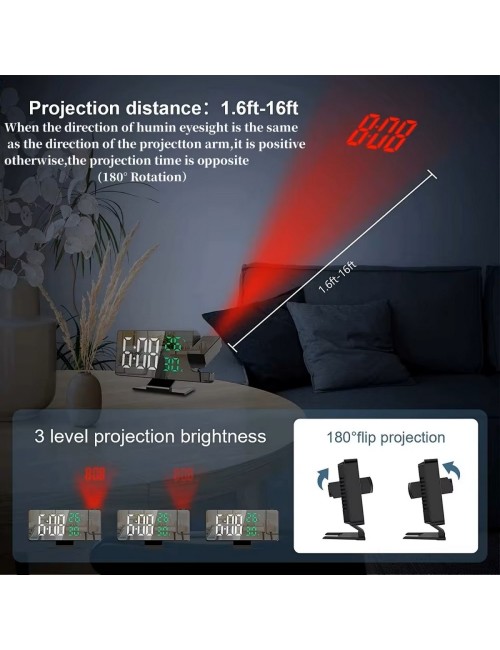 Reloj Despertador Digital Con Proyector De 180° Pantalla Led