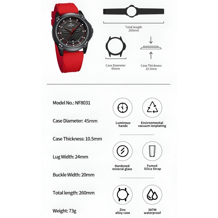 Reloj Naviforce Casual Nf8031 Crono Hombre Goma + Estuche