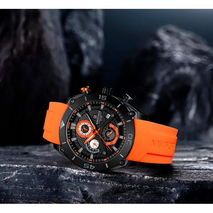 Reloj Naviforce Casual Nf8038 Crono Hombre Goma + Estuche