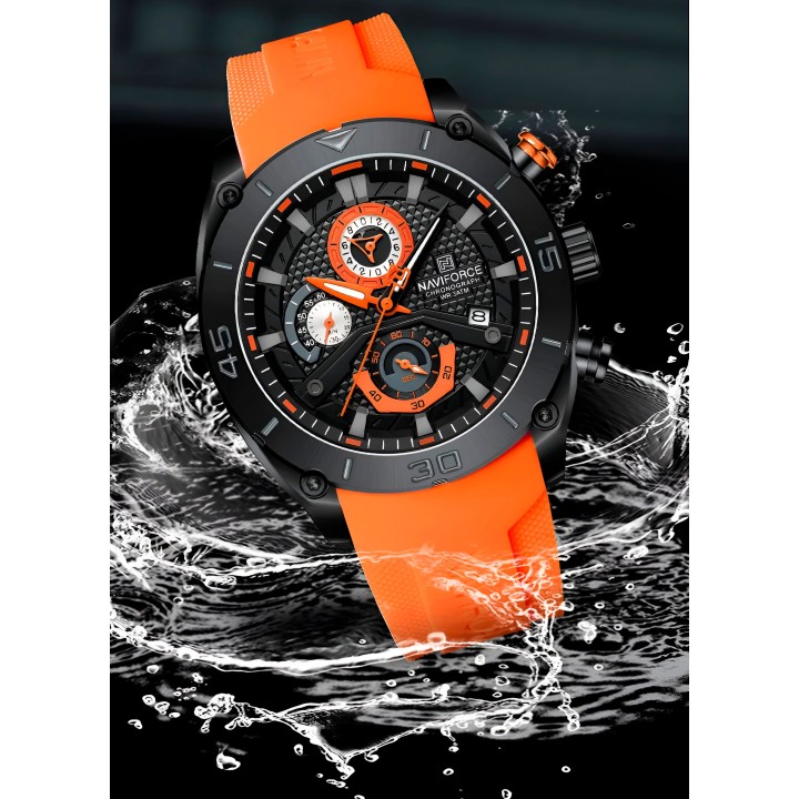 Reloj Naviforce Casual Nf8038 Crono Hombre Goma + Estuche