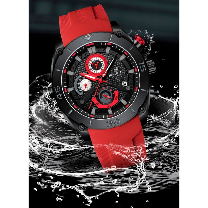 Reloj Naviforce Casual Nf8038 Crono Hombre Goma + Estuche