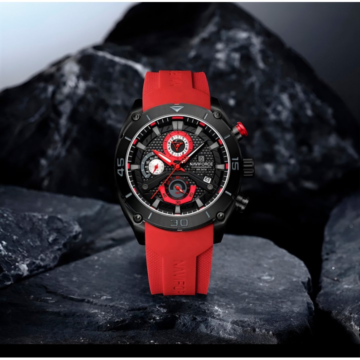 Reloj Naviforce Casual Nf8038 Crono Hombre Goma + Estuche