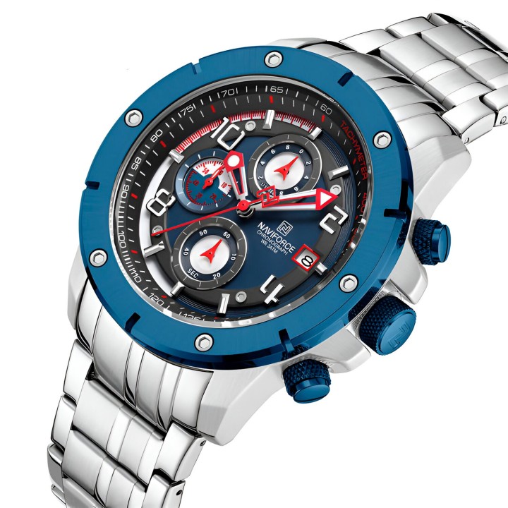 Reloj Naviforce Casual Nf8056 Crono Hombre Acero+ Estuche