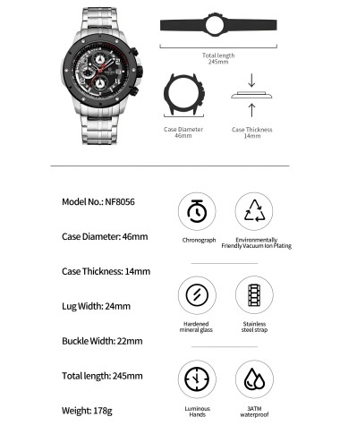 Reloj Naviforce Casual Nf8056 Crono Hombre Acero+ Estuche