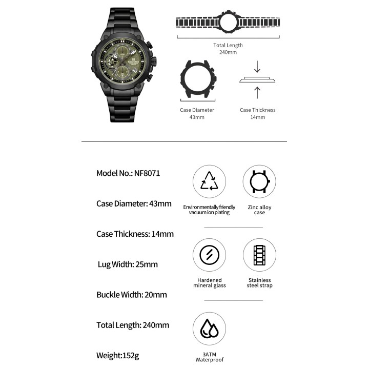 Reloj Naviforce Casual Nf8071 Crono Hombre Acero+ Estuche