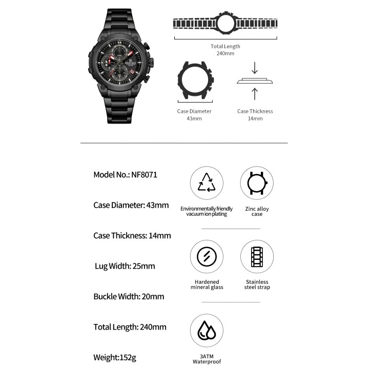 Reloj Naviforce Casual Nf8071 Crono Hombre Acero+ Estuche