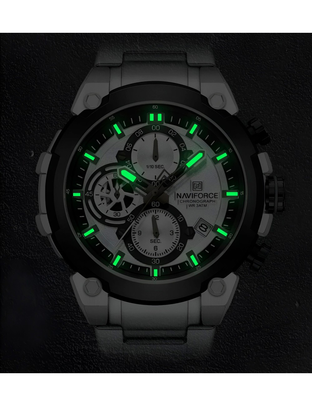 Reloj Naviforce Casual Nf8071 Crono Hombre Acero+ Estuche