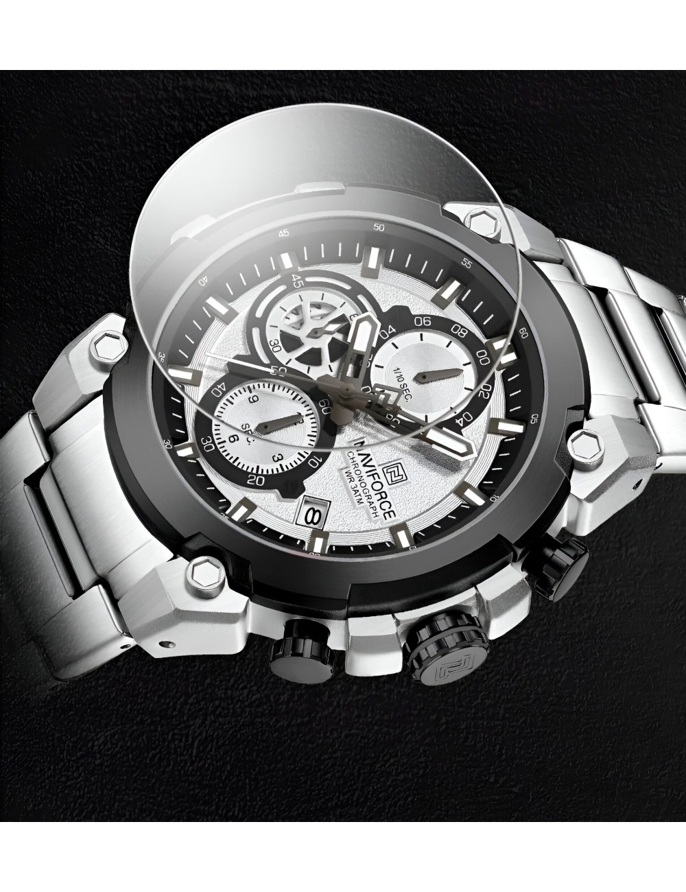 Reloj Naviforce Casual Nf8071 Crono Hombre Acero+ Estuche