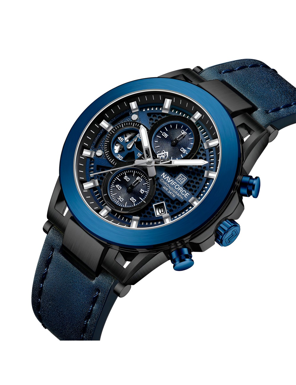 Reloj Naviforce Casual Nf8073 Crono Hombre Cuero + Estuche
